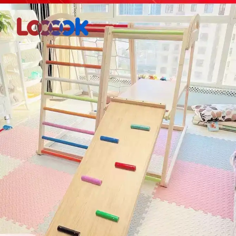 Home Gym For Toddlers - Çok Fonksiyonlu Ahşap Çocuk Tırmanma Seti